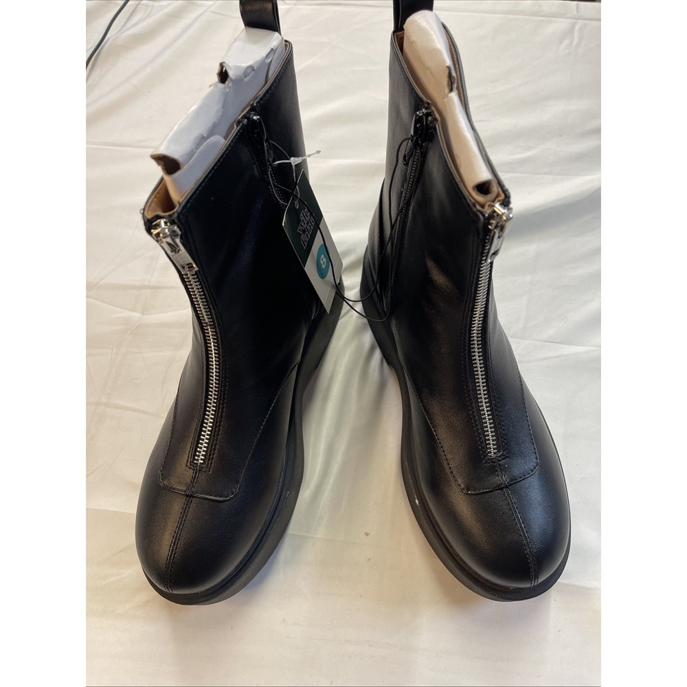 Womans Wild Fable Honor Boots Size 8 Black Front/Side Zip Leather Memory Foam